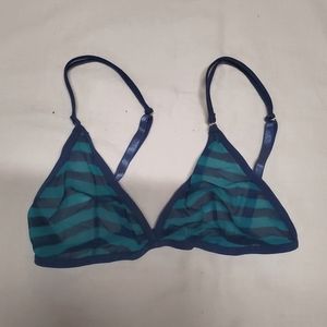 Blue Striped Mesh Triangle Bralette